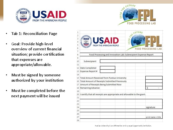  • Tab 1: Reconciliation Page • Goal: Provide high-level overview of current financial