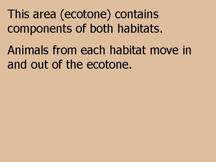 This area (ecotone) contains components of both habitats. Animals from each habitat move in