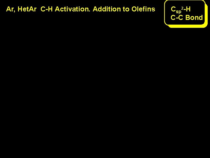 Ar, Het. Ar C-H Activation. Addition to Olefins Csp 2 -H C-C Bond Ar, Het. Ar C-H Activation. Addition to Olefins Csp 2 -H C-C Bond