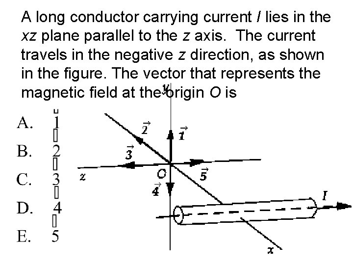 A long conductor carrying current I lies in the xz plane parallel to the