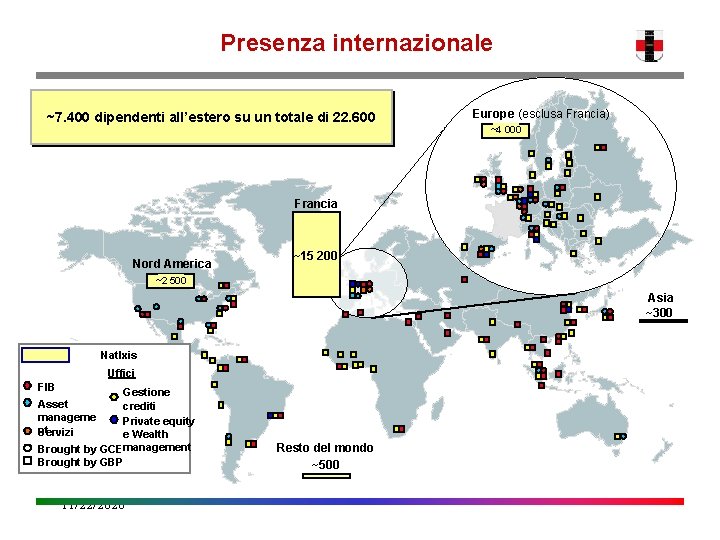 Presenza internazionale ~7. 400 dipendenti all’estero su un totale di 22. 600 Europe (esclusa