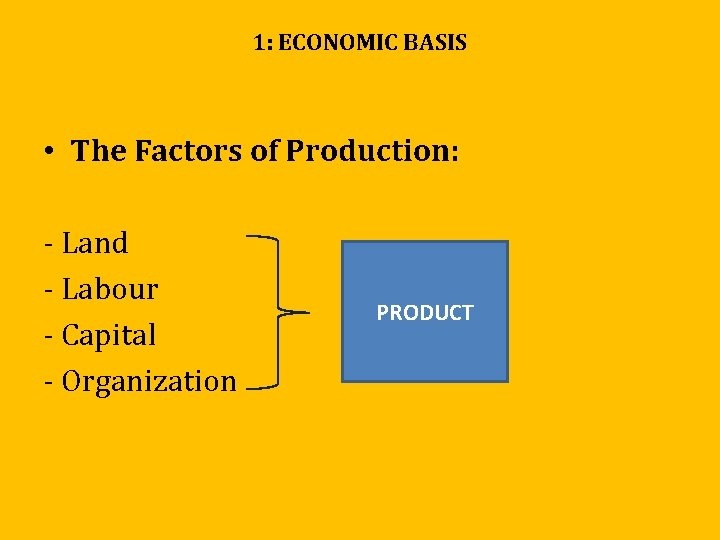 1: ECONOMIC BASIS • The Factors of Production: - Land - Labour - Capital 1: ECONOMIC BASIS • The Factors of Production: - Land - Labour - Capital