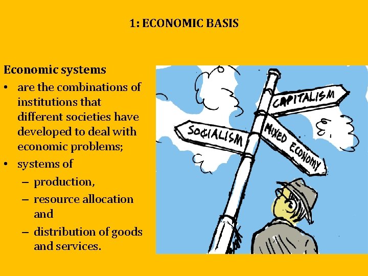 1: ECONOMIC BASIS Economic systems • are the combinations of institutions that different societies 1: ECONOMIC BASIS Economic systems • are the combinations of institutions that different societies