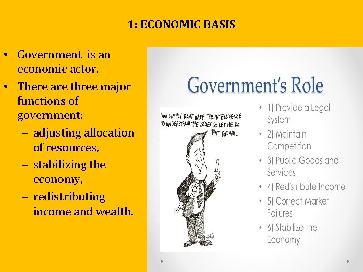 1: ECONOMIC BASIS • Government is an economic actor. • There are three major 1: ECONOMIC BASIS • Government is an economic actor. • There are three major