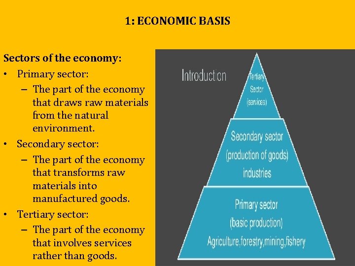 1: ECONOMIC BASIS Sectors of the economy: • Primary sector: – The part of 1: ECONOMIC BASIS Sectors of the economy: • Primary sector: – The part of