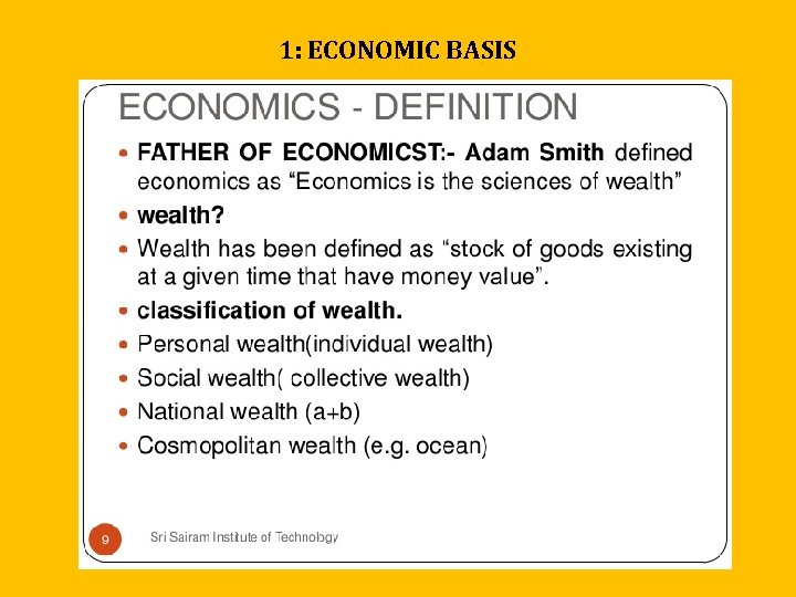 1: ECONOMIC BASIS 1: ECONOMIC BASIS
