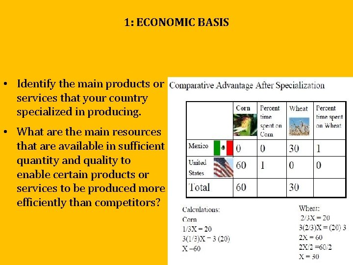 1: ECONOMIC BASIS • Identify the main products or services that your country specialized 1: ECONOMIC BASIS • Identify the main products or services that your country specialized