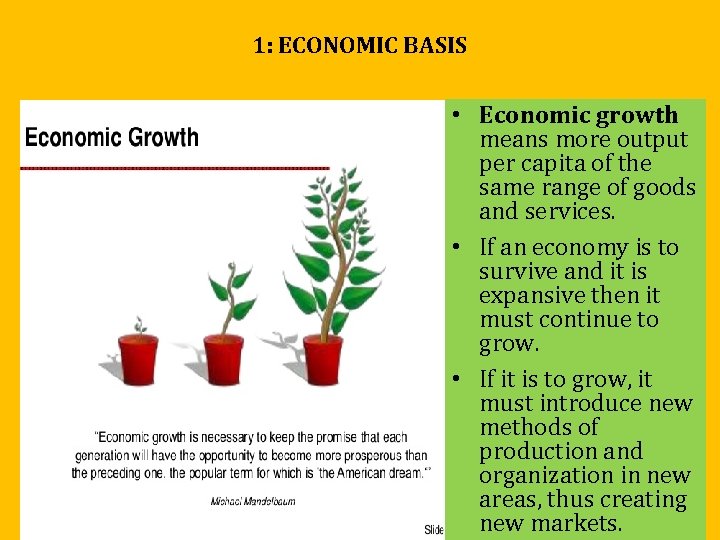 1: ECONOMIC BASIS • Economic growth means more output per capita of the same 1: ECONOMIC BASIS • Economic growth means more output per capita of the same