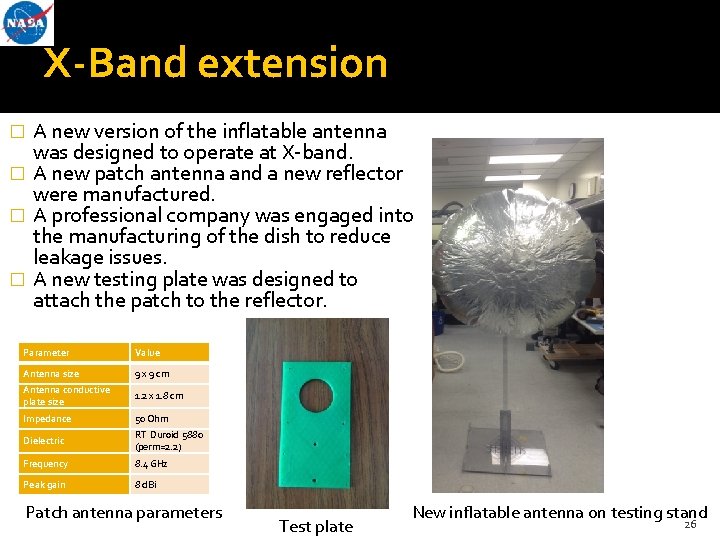 X-Band extension A new version of the inflatable antenna was designed to operate at