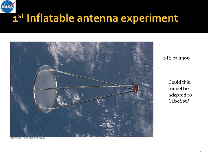 1 st Inflatable antenna experiment STS 77 -1996 Could this model be adapted to