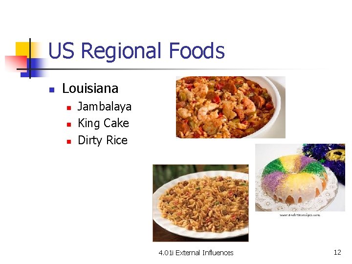 US Regional Foods n Louisiana n n n Jambalaya King Cake Dirty Rice 4.