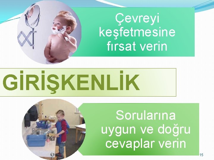 Çevreyi keşfetmesine fırsat verin GİRİŞKENLİK Sorularına uygun ve doğru cevaplar verin 15 