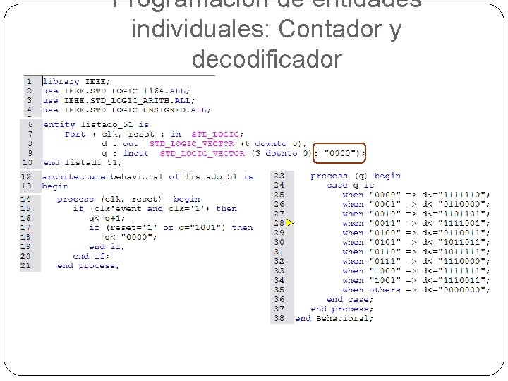 Programación de entidades individuales: Contador y decodificador 