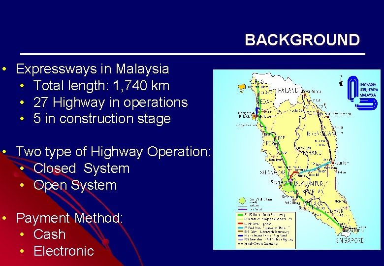 BACKGROUND • Expressways in Malaysia • Total length: 1, 740 km • 27 Highway BACKGROUND • Expressways in Malaysia • Total length: 1, 740 km • 27 Highway
