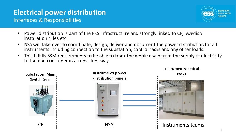 Electrical power distribution Interfaces & Responsibilities • Power distribution is part of the ESS