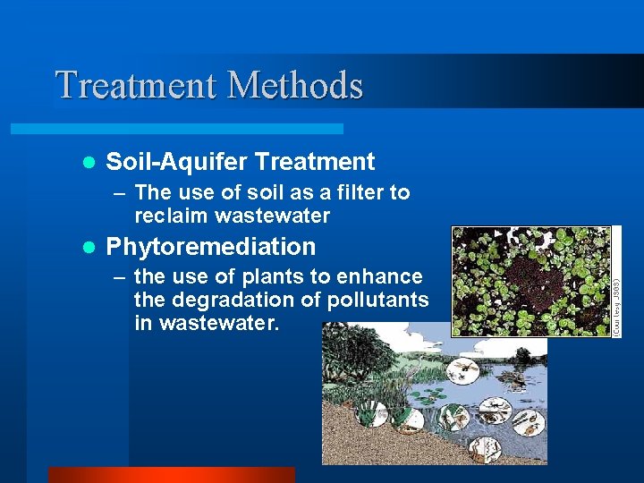 Treatment Methods l Soil-Aquifer Treatment – The use of soil as a filter to