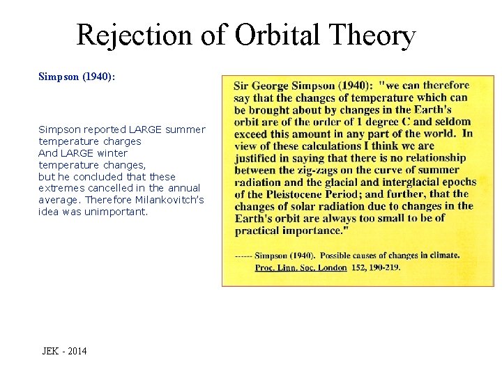 Rejection of Orbital Theory Simpson (1940): Simpson reported LARGE summer temperature charges And LARGE