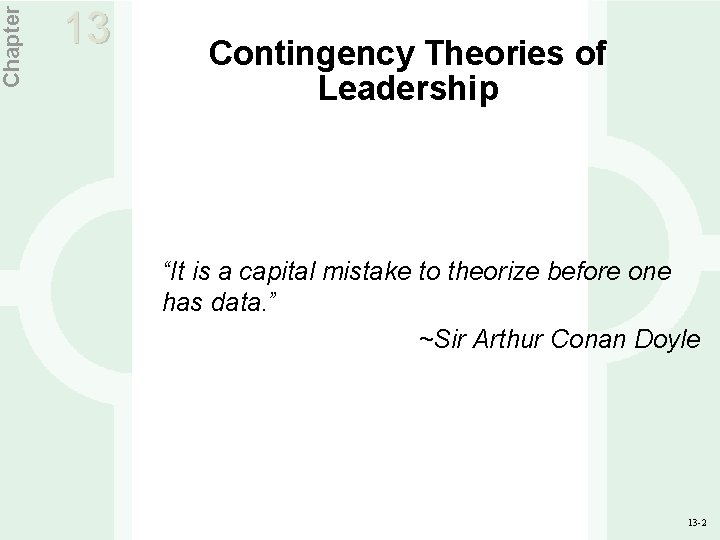 Chapter 13 Contingency Theories of Leadership “It is a capital mistake to theorize before