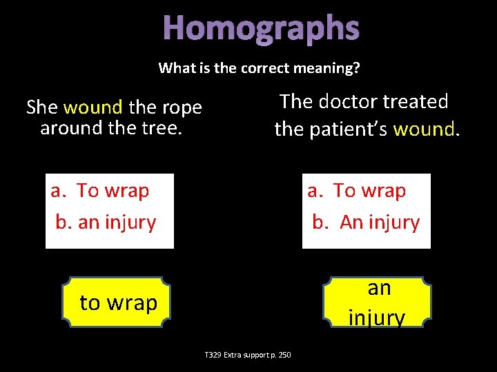 Homographs What is the correct meaning? She wound the rope around the tree. The