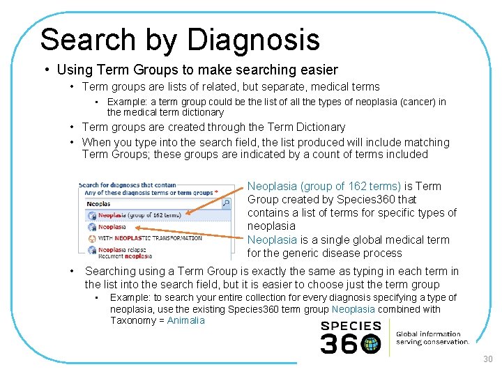 Search by Diagnosis • Using Term Groups to make searching easier • Term groups