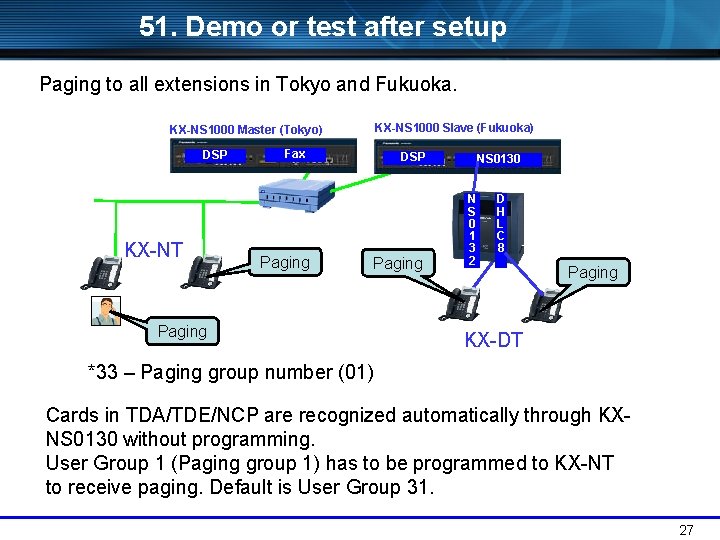 51. Demo or test after setup Paging to all extensions in Tokyo and Fukuoka.