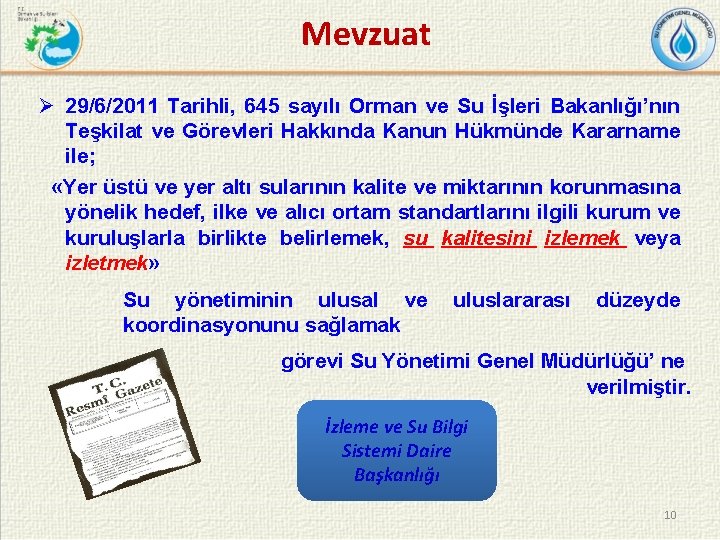 Mevzuat Ø 29/6/2011 Tarihli, 645 sayılı Orman ve Su İşleri Bakanlığı’nın Teşkilat ve Görevleri