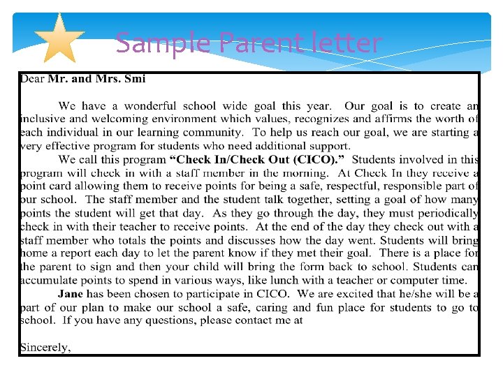 Sample Parent letter 