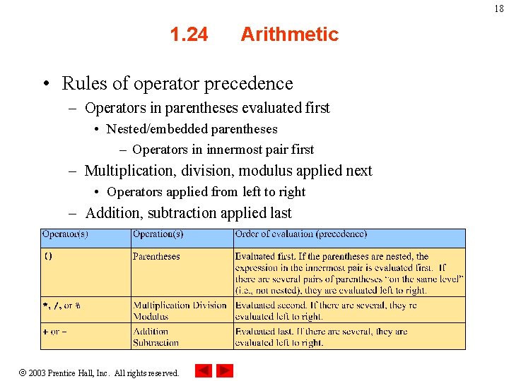 18 1. 24 Arithmetic • Rules of operator precedence – Operators in parentheses evaluated 18 1. 24 Arithmetic • Rules of operator precedence – Operators in parentheses evaluated