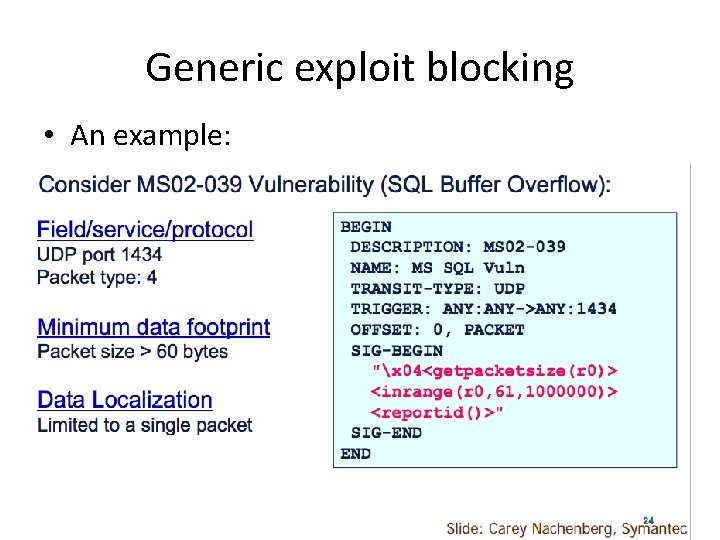 Generic exploit blocking • An example: 