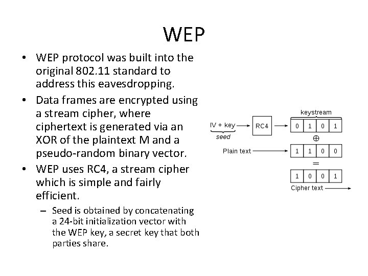 WEP • WEP protocol was built into the original 802. 11 standard to address