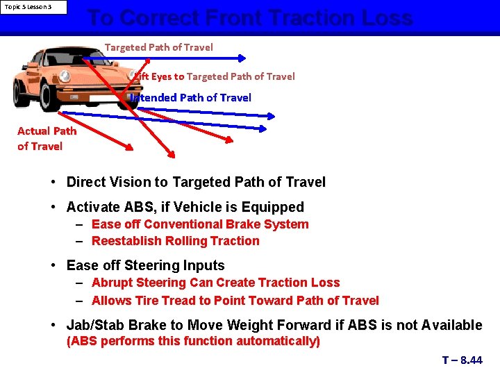 Topic 5 Lesson 3 To Correct Front Traction Loss Targeted Path of Travel Lift