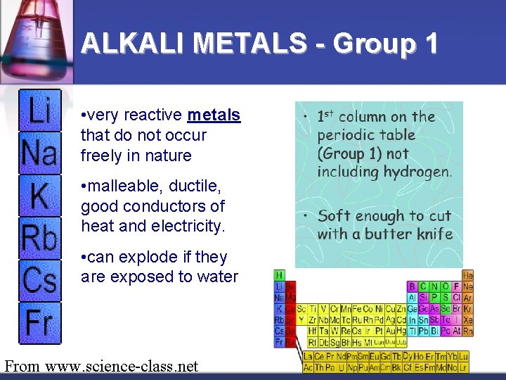 ALKALI METALS - Group 1 • very reactive metals that do not occur freely