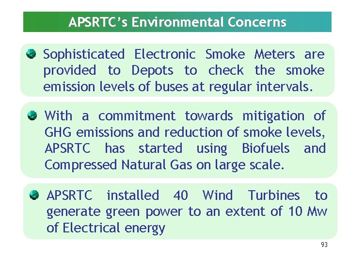 APSRTC’s Environmental Concerns Sophisticated Electronic Smoke Meters are provided to Depots to check the