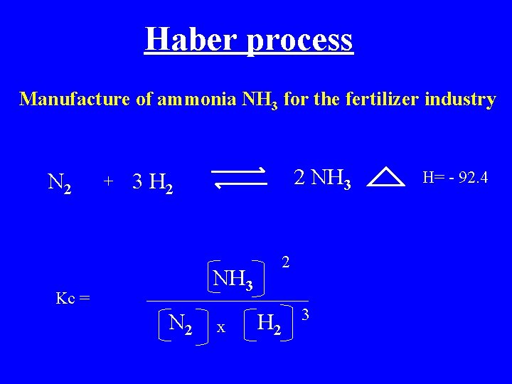 Haber process Manufacture of ammonia NH 3 for the fertilizer industry N 2 +