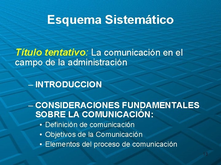 Esquema Sistemático Título tentativo: La comunicación en el campo de la administración – INTRODUCCION