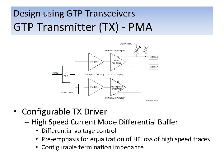 Design using GTP Transceivers GTP Transmitter (TX) - PMA • Configurable TX Driver –
