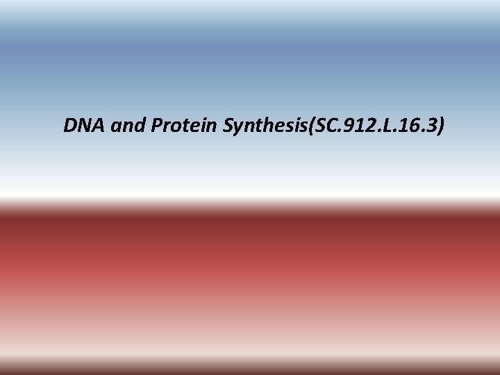 DNA and Protein Synthesis(SC. 912. L. 16. 3) 
