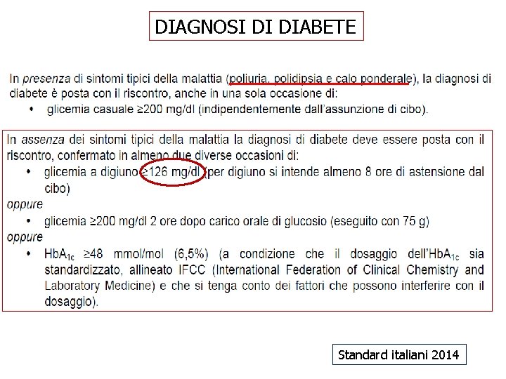 DIAGNOSI DI DIABETE Standard italiani 2014 