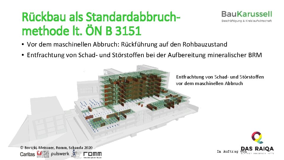 Rückbau als Standardabbruchmethode lt. ÖN B 3151 • Vor dem maschinellen Abbruch: Rückführung auf