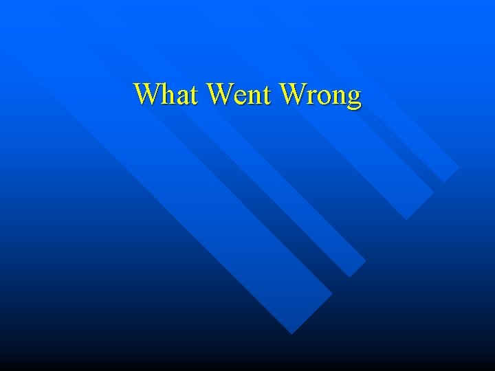 What Went Wrong What Went Wrong