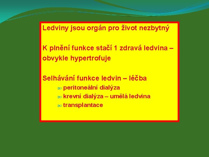 Ledviny jsou orgán pro život nezbytný K plnění funkce stačí 1 zdravá ledvina –