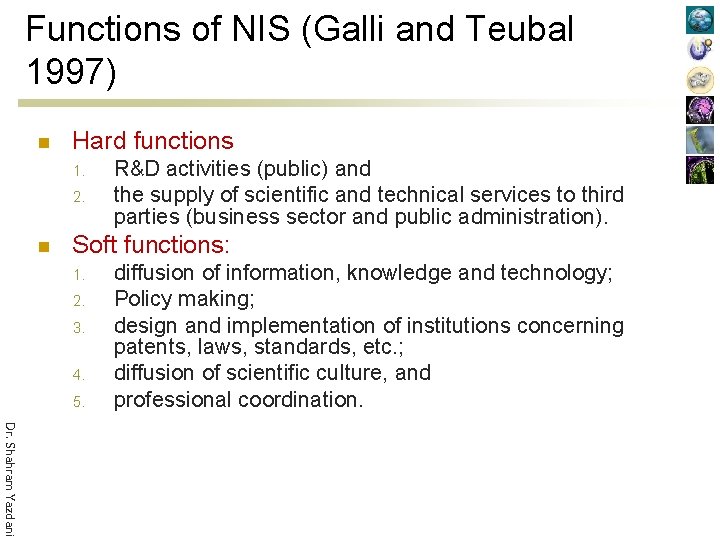 Functions of NIS (Galli and Teubal 1997) n Hard functions 1. 2. n R&D