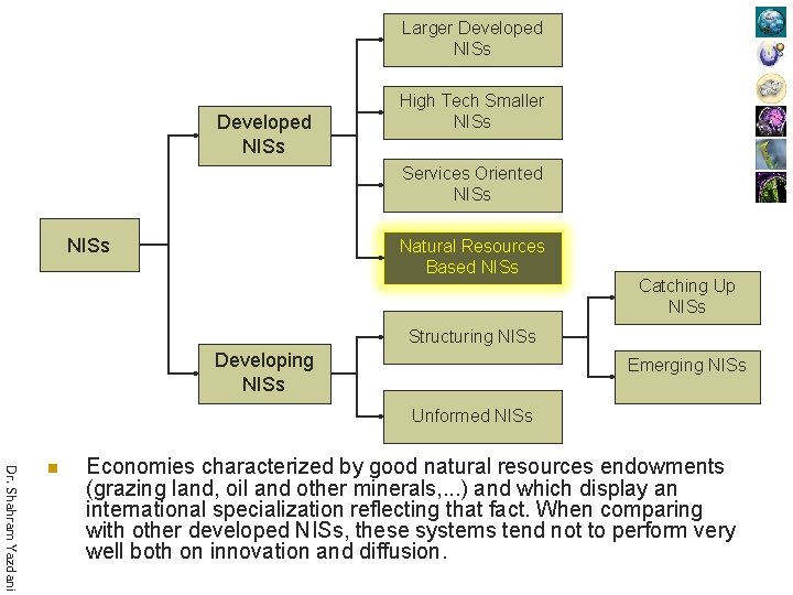 Larger Developed NISs High Tech Smaller NISs Services Oriented NISs Natural Resources Based NISs