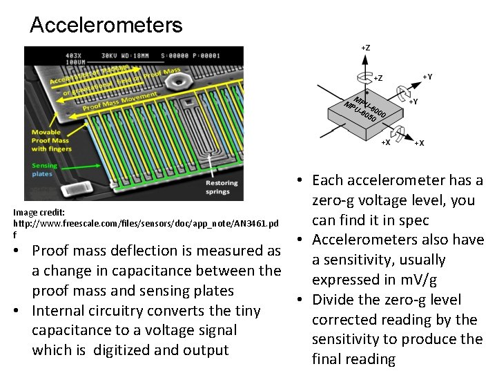 Accelerometers • Each accelerometer has a zero-g voltage level, you Image credit: can find