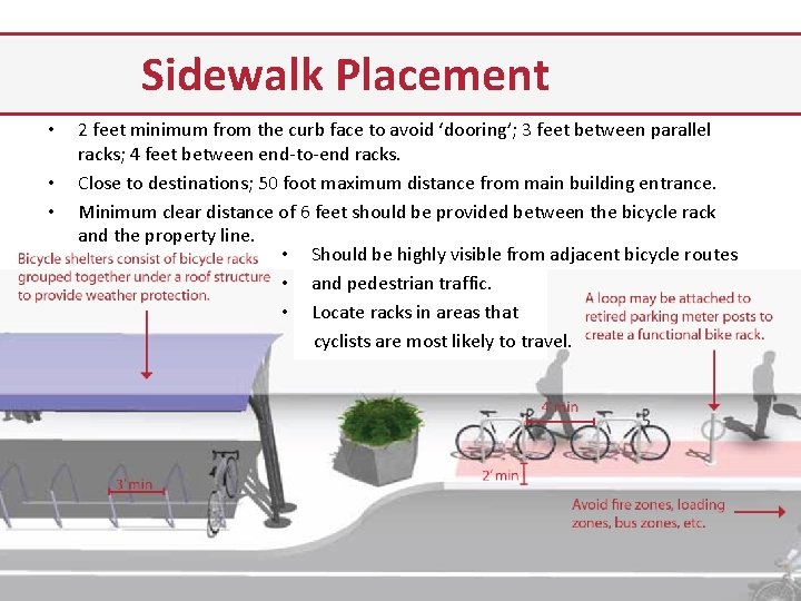 Sidewalk Placement • • • 2 feet minimum from the curb face to avoid