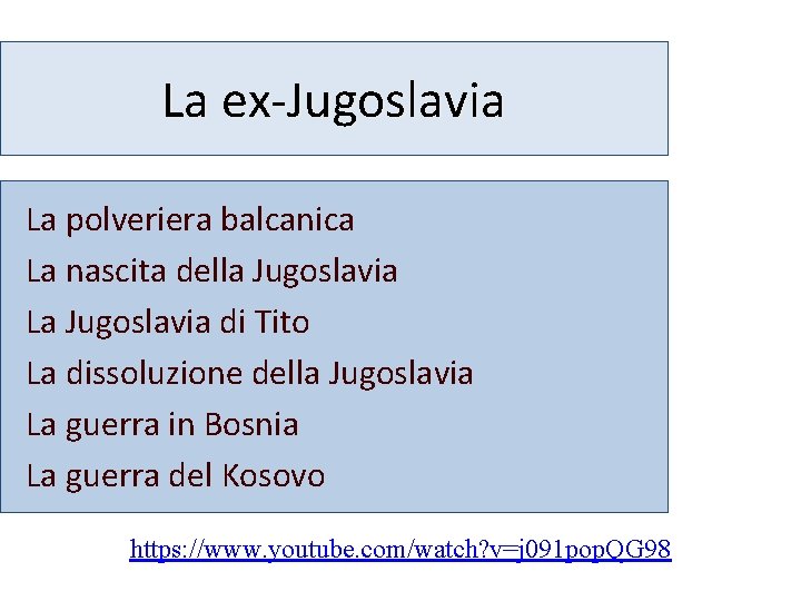 La ex-Jugoslavia La polveriera balcanica La nascita della Jugoslavia La Jugoslavia di Tito La