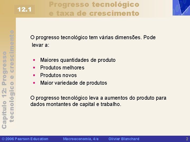 Progresso tecnológico e taxa de crescimento Capítulo 12: Progresso tecnológico e crescimento 12. 1