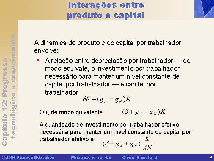 Capítulo 12: Progresso tecnológico e crescimento Interações entre produto e capital A dinâmica do