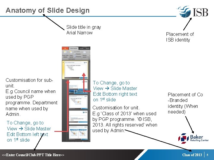 Anatomy of Slide Design Slide title in gray Arial Narrow Customisation for subunit. E.