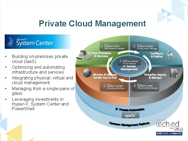 Private Cloud Management • • • Building on-premises private cloud (Iaa. S) Optimizing and